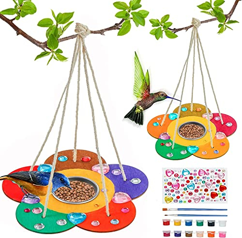 Kids Arts and Crafts Bird Feeders for Outside, 2-Pack DIY Wooden Paint Kits Outdoor Toys for Boys Girls