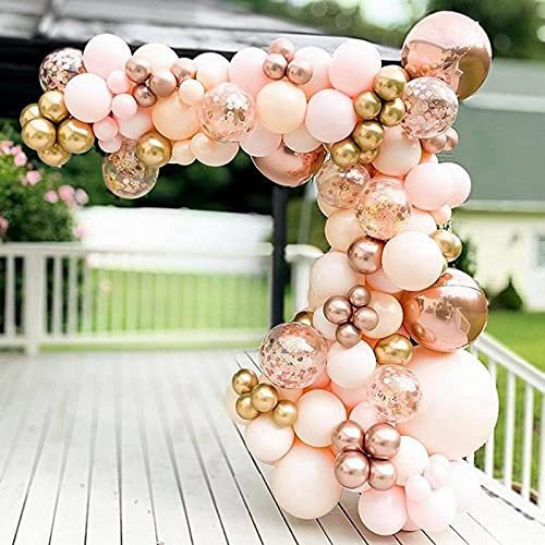 Luftballon Girlande Rosa Geburtstagsdeko, 96Pcs Rosa Gold Luftballon Girlande mit Rosa Roségold Balloons für Mädchen Frauen Geburtstag Party Dekoration, Babyparty, Hochzeit, Brautdusche, Baby Shower