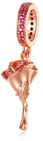 Annmors Rosenblüte 14K Roségold Plattiert Charms für Armband 925 Sterling Silber Anhänger mit Kubischem Zirkon