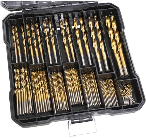 Westfalia Titan HSS Bohrer Sortiment 100-teilig - Titanbeschichtete Bohrer in einem gut sortierten schwarzen Koffer - Enthält Verschiedene Größen von 1,5 mm bis 8,0 mm