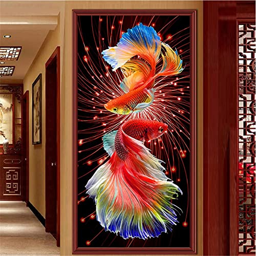 SWECOMZE 5D Diamond Painting Set Goldfisch Diamant Painting Diamant Malerei Wohnzimmer Schlafzimmer Büro Wand Und Eingang Dekoration (50x90cm)