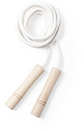 Springseil Linie Nature extra lang, 3 m aus Baumwolle. Ergonomische Griffe aus robustem Buchenholz und präsentiert in einem Bezug aus natürlichem Wodon.