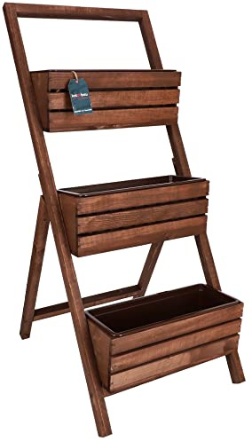 KOTARBAU® Blumenetagere Blumentreppe mit Einsatz 3 Etagen für Pflanzen Blumenregal innen & außen Holz 46x58x105 cm Blumentopf Braun