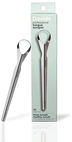 Davids Tongue Scraper for Adults and Kids, 100% Medical Grade Professional Stainless Steel Tongue Scraper, Made in USA
