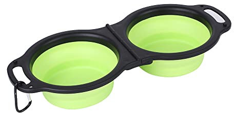 Mascota Doble Tazón Multicolor Marco Negro Plegable Silicona para Perros Plato De Comida para Perros Al Aire Libre Suministros De Mascotas,Verde