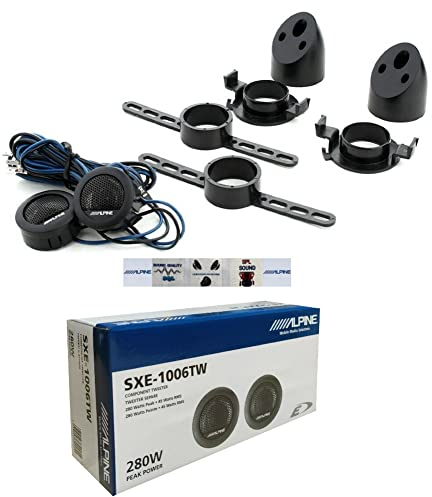 2 Alpine SXE-1006TW Hochtöner mit 45 watt rms und 280 watt max 3 cm Durchmesser mit Einer Tiefe von 1,5 cm empfindlichkeit 88 db spl, paarweise + zubehör und 5 kostenlose Aufkleber