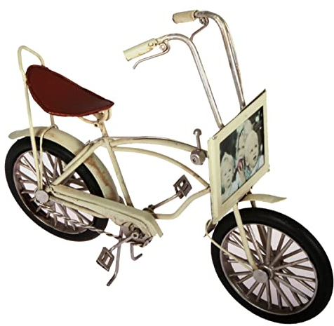 Lenzbach Bonanzarad aus Metall 22 cm Creme mit Bilderrahmen Fahrrad Bonanza Oldtimer Nostalgie Blech Modell Rad Velo