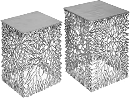Riess Ambiente filigranes Beistelltisch 2er Set Leaf 33cm Silber Handarbeit Handmade Couchtische Sofatische Dekotische Wohnzimmertisch Nachttisch Tisch