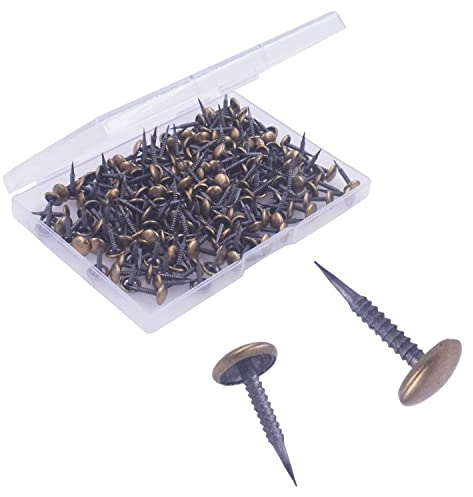 OMOTOOL Unghie tappezzeria antiche (200 pezzi), Unghie decorative per mobili e progetti manuali,Ottone rivestito chiodi testa