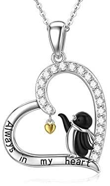 ROMANTICWORK Pinguin Kette 925 Sterling Silber Herz Pinguin Anhänger Halskette Pinguin Schmuck Geburtstag Geschenke für Frauen Mädchen