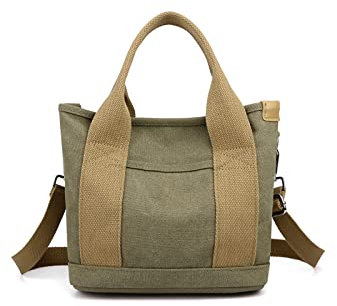 CORIOS Bolso Bandolera para Mujer Bolso de Mano de Lona Pequeña Capacidad Bolsa Shopper Bolsa de Ociopara Casual Bolso Tote Bolso de Hombro para Citas Trabajo Viajes Compras Militar Verde