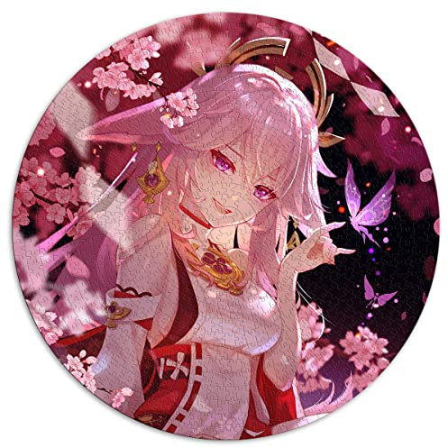 1000-teiliges Puzzle Genshin Impact Yae Miko Rundes Puzzle für Erwachsene für Erwachsene und Kinder, Papppuzzles, die herausfordernd zu vervollständigen sind, Aber lustig und humorvoll
