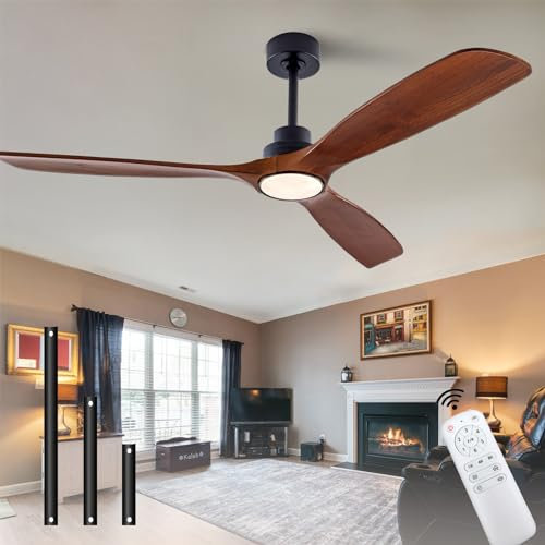 QUTWOB Deckenventilator aus Holz, 152,4 cm (60 Zoll), mit Fernbedienung, leiser DC-Motor, 3-Blatt-Deckenventilator für Terrasse, Wohnzimmer, Schlafzimmer, Büro, drinnen und draußen