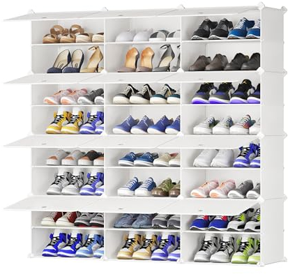 JOISCOPE Gran Zapatero Armario Apilable, Zapatero Entrada Recibidor, DIY Estanteria Zapatos Multifuncional, Material Ecológico Armario Zapatero, Fácil Limpiar Mueble Zapatero, 3 x 8, Lechoso