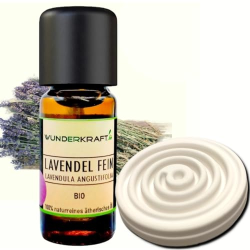 BIO Lavendelöl + Duftstein im Set - 100% naturreines ätherisches bio Lavendelöl von WUNDERKRAFT.BIO, Aromatherapie & Diffuser geeignet, 10ml Aromaöl