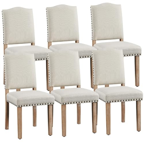 Yaheetech Dining Chairs Set of 6 Modern Kitchen Dining Room Chairs with Nailhead Trim and Upholstered Seat for Home, Kitchen, Beige