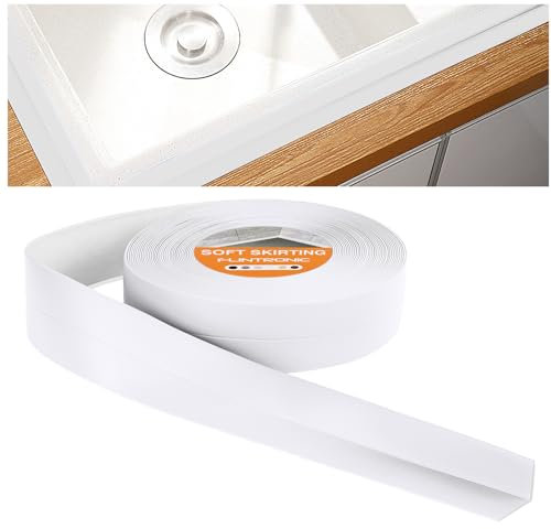 flintronic Rodapiés Autoadhesivo Flexible, 20m (19 * 19mm) Perfil PVC, Rodapie de Acabado Rodapiés Flexible Cinta Autoadhesiva para Cocina y Baño (blanco)