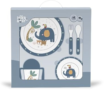 Juego de Vajilla Bebe Interbaby | Set Vajilla Infantil 5 Piezas Plato Llano, Bo, Cuchara, Tenedor y Vaso Antigoteo Aprendizaje | Apta para Microondas y Lavavajillas, Mayores de 6 Meses