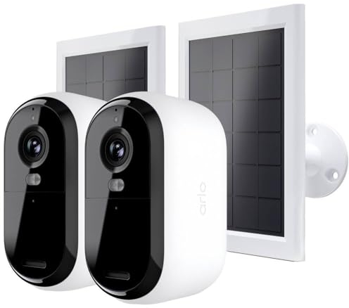 Arlo Essential 2K HD Überwachungskamera Aussen & 2x Solar, Kabellos, 2K Video, Farbnachtsicht, Licht, Bewegungsmelder, Sirene, 2-Wege Audio, Smart Home + Arlo Secure Plan Testzeitraum, 2er Set, Weiß