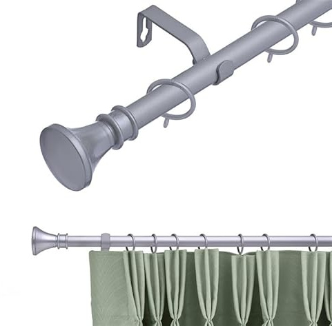 Lister Cartwright 19 mm Extendable Metal Curtain Pole Rods - Satin (Bell Finials, 210-360 cm)