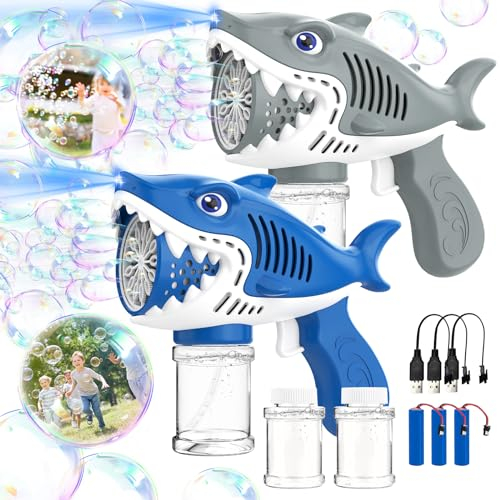 2 Seifenblasenpistole für Kinder, Seifenblasenmaschine Gun mit Seifenblasenflüssigkeit und 3 Batterien, Sommer Spielzeug Geschenk Blasenmaschine Blasenspielzeug für Outdoor/Geburtstag/Party
