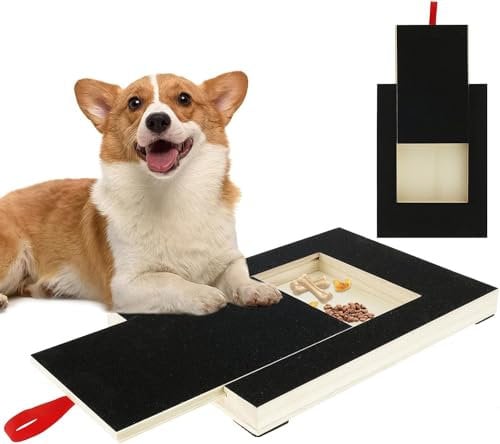JETHMA Dog Nail Scratch Board File, Wooden Dog Scratch Pad with Built-in Snack Box Stress-Free and Soothing Puppy Nail Scratch Pad Alternative to Dog Nail Clippers & Grinders (black)