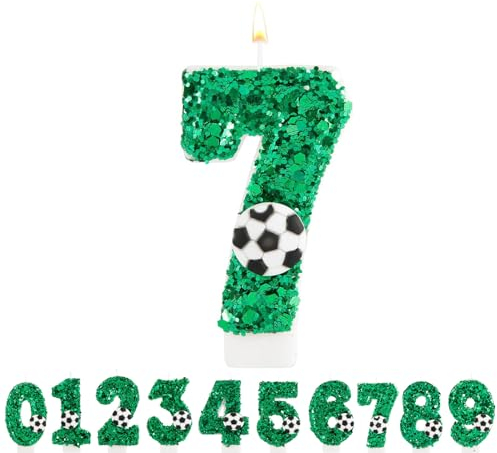 Geburtstagskerzen Zahlen 7, VUCDXOP 5cm Grün Fußball Geburtstagskerzen 7, 3D Geburtstagskerzen, Geburtstag Tortendeko, Geburtstag Kuchendeko, Geburtstag Kerzen Kinder für Geburtstag Jahrestag Partys