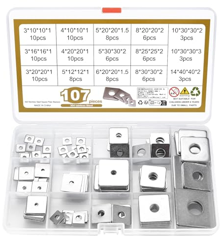 107 Pz Rondelle Quadrate, M3 M4 M5 M6 M8 M10 M14 Quadrato Rondelle in Acciaio Inossidabile, Rondelle Piatte in Acciaio Inox, Rondella Quadrata Rondelle di Sicurezza per viti Bulloni Hardware