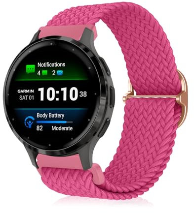 MiKuni 18 mm Bracelet Compatible avec Garmin Venu 4 41 mm/Venu 3S/Forerunner 265S/255S/255S Music/Vivoactive 4S 40 mm, Nylon Tressé Réglable Sport Bracelet pour Huawei Watch GT 6 41 mm, Rose Violet