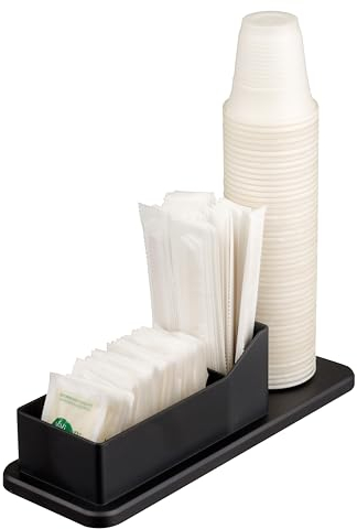 Baroni Home Organizer per caffetteria in Plastica Resistente Porta Tazzine, Organizzatore per Bicchierini, Posate, Zucchero, Cucchiaini, Cannucce, Funzionale e Facile da Pulire, 24x9x7 cm, Nero