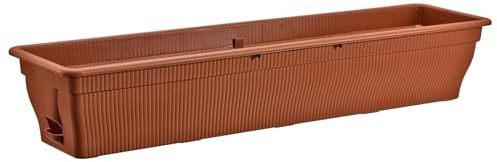 BURI Fioriera da balcone con serbatoio dell'acqua, 100/80/55 cm, resistente alle intemperie, con inserto in plastica resistente ai raggi UV, color terracotta, marrone scuro (terracotta, 100 cm)