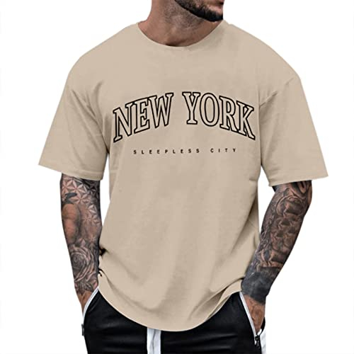 Oversized Tshirt Herren Rundhals Kurzarm Lose Sommer Oberteile Mode T-Shirt mit Los Angeles Palme Grafik T Shirts Vintage Drucken Streetwear Beiläufig 2024 Tops Tee Shirt Männer Sportshirts Khaki 3XL