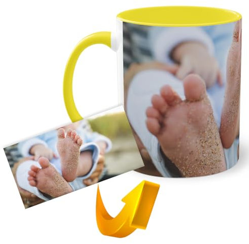 Taza Personalizada Foto Texto Taza Cerámica Diseño Único Desayunos Originales Regalo Original Apta Microondas Lavavajillas Regalo Impresión de Calidad Descuento Por Cantidad (AMARILLO)