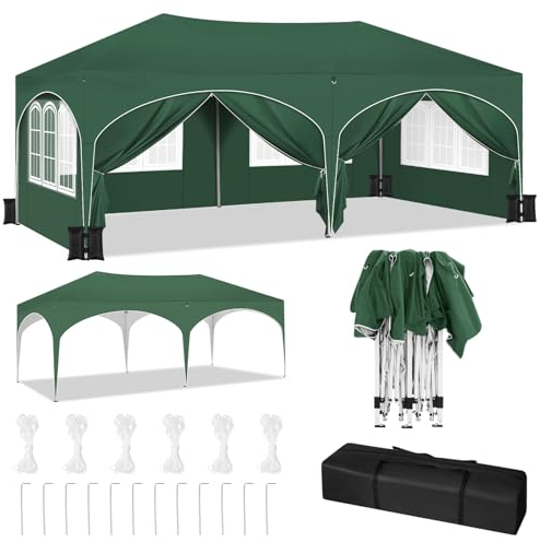 WOLTU Pavillon mit 6 Seitenteilen 4 Sandsäcke, Faltpavillon 3x6m mit Halbmonddach Tragetasche, Gartenpavillon wasserfest stabil UV-Schutz, Partyzelt Outdoor höhenverstellbar, Grün