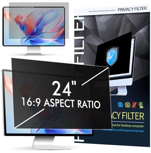 24 Inch Computer Privacy Filter for 16:9 Computer Monitor, SOPPY Removable Privacy Screen Protector, Anti Blue Light, Anti-Glare Computer Privacy Film for Monitor 24 HP Dell Acer Lenovo Asus