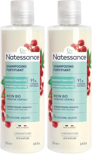 Natessance - Shampooing Réparateur Fortifiant - Ricin & Kératine Végétale - Flacon de 250 ml (Lot de 2)