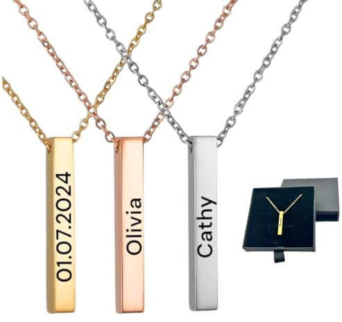 AJ LONDON™ Custom Personalised Bar Necklace Name Pendant Laser Engraved Gift