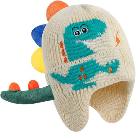 KAKU NANU Mütze Baby Beanie Dino Mütze Kinder Baby Mädchen and Jungen Wintermütze Beige 1 2 3 Jahre