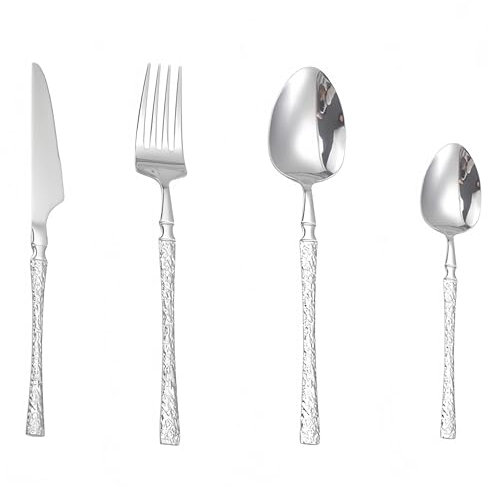 lesulety Menagere 24 Pieces Couverts De Table Fourchettes De Table Lot de Couvert De Table Couvert INOX Set Couverts De Table Cutlery Set Couverts De Table Doré,Argent,1 Set