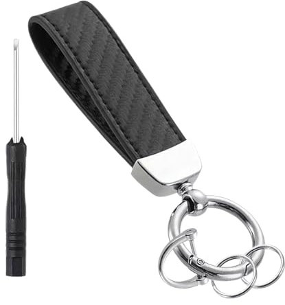 Porte-Clés de Voiture en Cuir, Auto Porte-clé, Porte clef voiture pour Voiture, Porte-clés en cuir, Pivot Rotatif à 360 ° Anneau en D Anti-Perte Petits Porte-Clés et Tournevis, noir