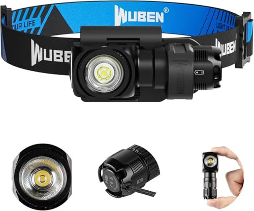 WUBEN H5 Linterna frontal LED recargable, 400 lúmenes, mini linterna LED con magnético, foco EDC ajustable de 360 ° con IP68 resistente al agua y 5 modos para camping, correr, senderismo