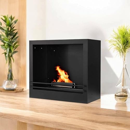 Dmora - Bioethanol-Kamin Dstefanell, Ökologischer Kamin, Rauchfreies Feuer, Heizung mit Ethanol, Made in Italy, 58x28 h52 cm, Schwarz
