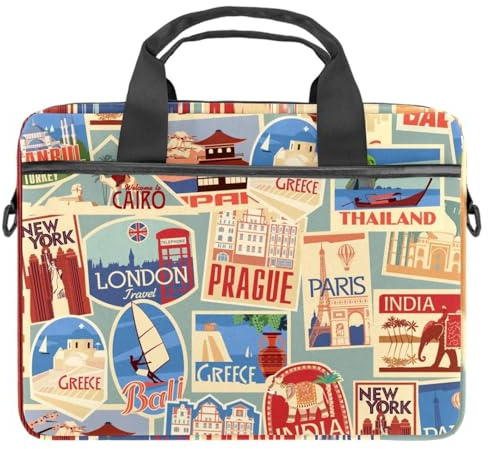 VAPOKF Europa Africa Asia America Viaggio Laptop Spalla Messenger Bag Crossbody Briefcase Messenger Sleeve per 13 13.3 14.5 Pollice Laptop Tablet Proteggere Tote Bag Caso, Multi, 11x14.5x1.2in