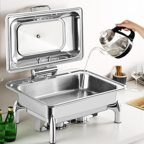 FLNOZAMZ Stainless Steel Buffet Chafing Dish, Visible Flip Chafing Dish Buffet Set, Electrically Heated, Adjustable Temperature, for Parties Catering Chafers (double liner)