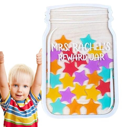 Belohnungsglas für Klassenzimmer, 25 Klassenbelohnungsgläser, Klassenmanagement-Werkzeug für Kleinkinder, Star-Jar Belohnungssystem, freistehender Holzsockel zur Belohnung von Verhaltensweisen