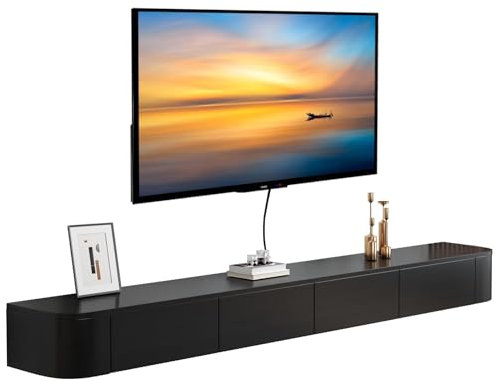 MWIDCIEW Vormontiert TV Lowboard Hängend Schwarz, 120-300cm Moderner TV Schrank Hängend, TV Sideboard Wohnzimmer mit Schubladen, 220cm