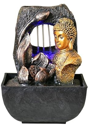MIXIUJIEN Buddha Water Fountain with LED Light - Tranquil Zen Tabletop Indoor Fountain for Home or Office Décor, Relaxation and Stress Relief