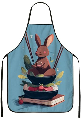 Delantal de cocina con diseño de conejo, divertido regalo culinario para adultos y celebraciones de primavera, Azul, 24x31 Inch