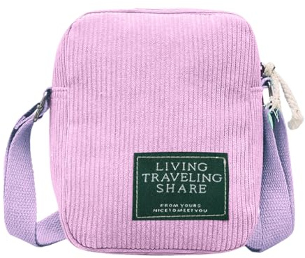 Konxi Damen Klein Cord Schultertasche Crossbody Bag Damen Mini Cord Kleine Umhängetasche Corduroy Handy Tasche Mini Messenger Schulranzen Handtasche (Lila)