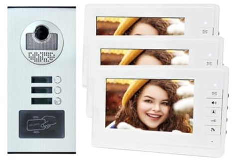 TRDEWR Ring Doorbell 3 Unit Home Video Intercom For Apartments Residential Intercom Doorbell Video Door Phone System With Card Unlock Install In A Snap